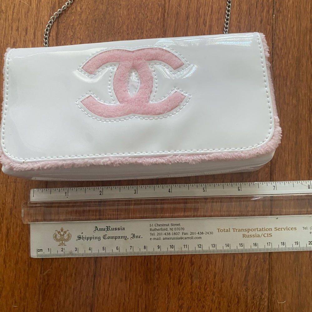 Chanel Pink and White Clutch with CC Logo